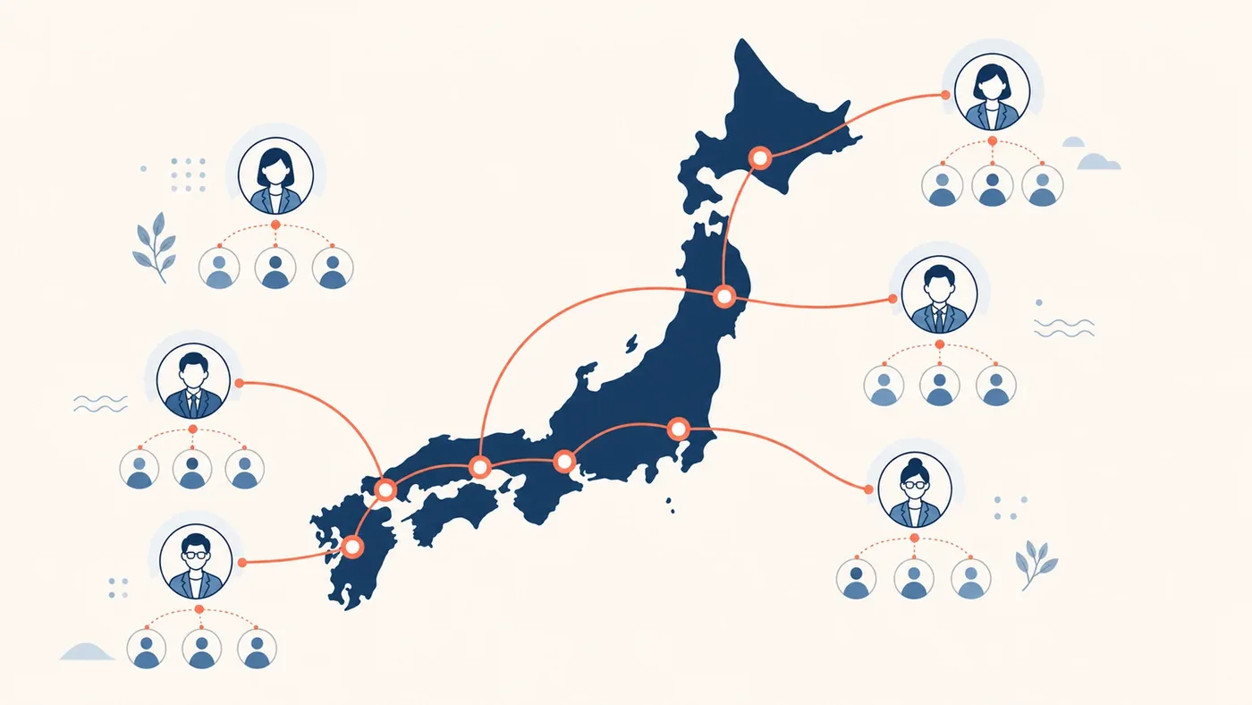 全国の仲人と会員をつなぐ相互紹介ネットワークの図解